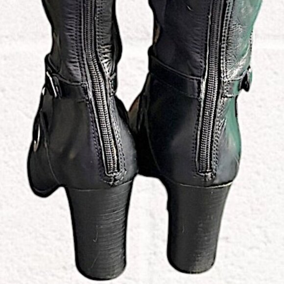 Adrienne Vittadini Tall Black Leather Boots with Buckle Embellishment Size 9 - Picture 10 of 13